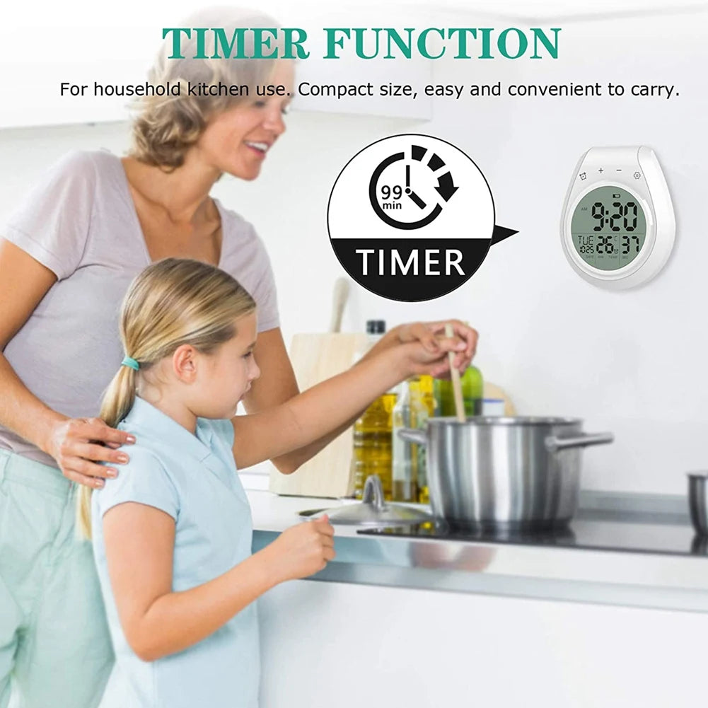 Digital Shower Clock Waterproof, Bathroom Timer Clock, Digital Kitchen Wall Clock, LCD Display, 12/24 Hour Format