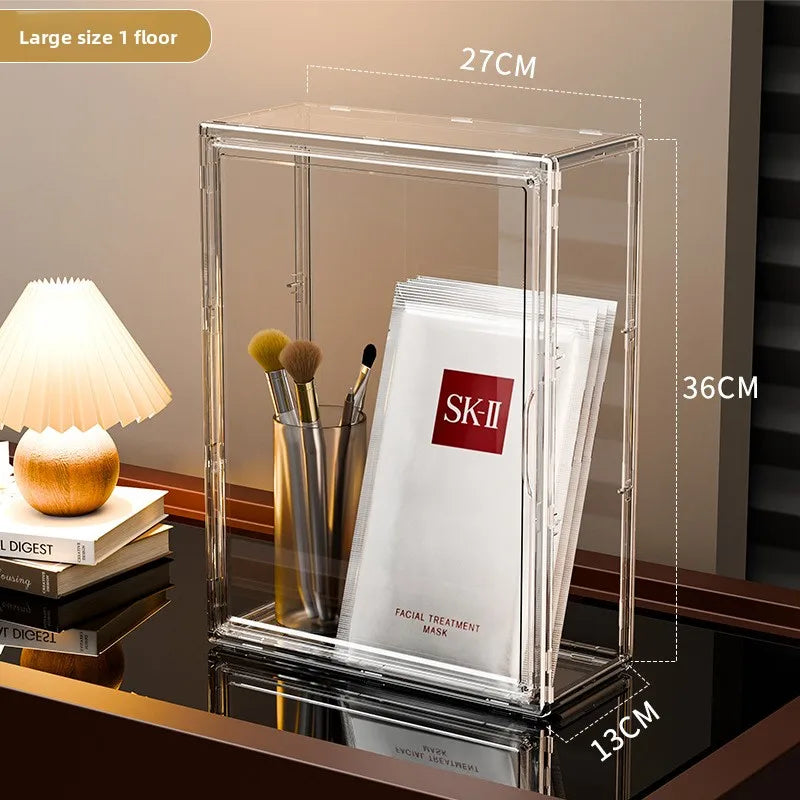 Clear Acrylic Makeup Storage Box Large Capacity Dustproof Cosmetic Organizer for Bedroom