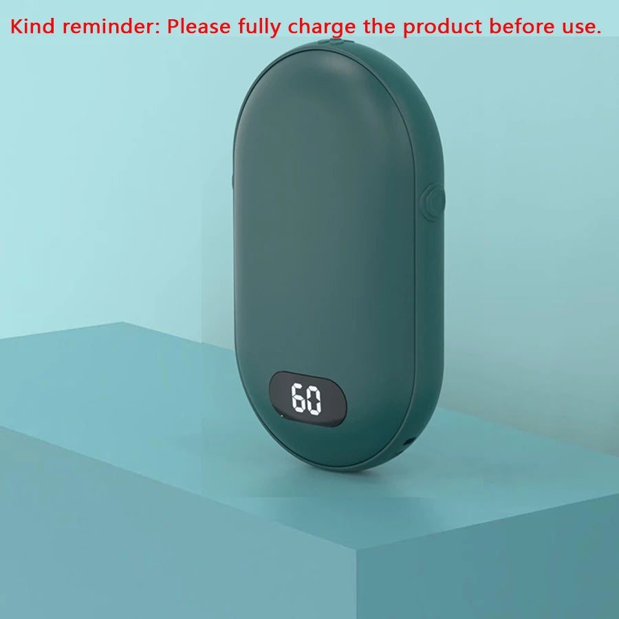 Hand warmer with double-sided heating and two temperature settings, this portable hand warmer can be charged