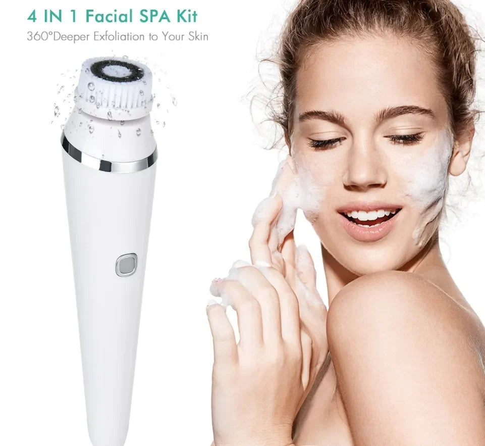 Electric Facial Cleansing Brush with 4 Face Cleaning Device 3 Modes Skincare Brush Heads Waterproof Wireless Facial Cleansing
