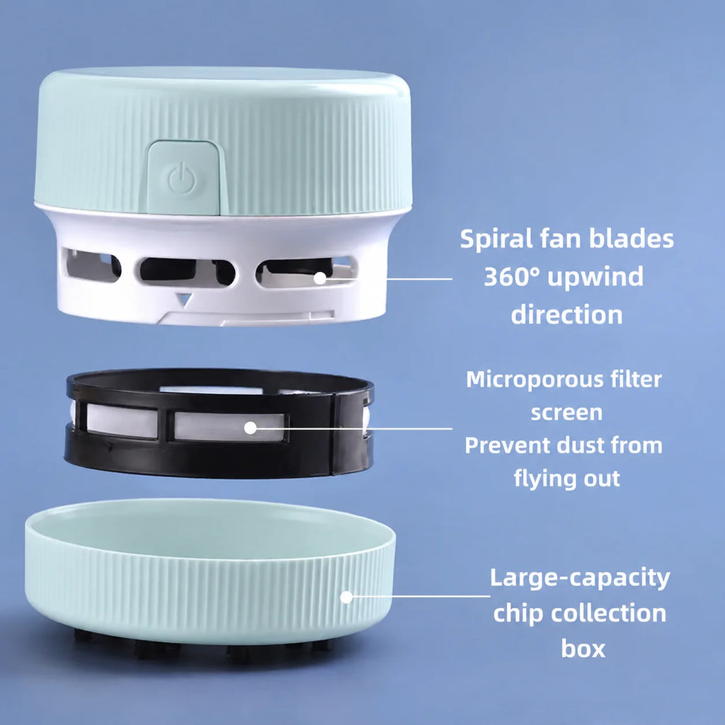 Mini Desk Vacuum Cleaner, Portable Desktop Cleaner for Crumbs/Paper/Eraser Debris, Battery-Powered with Brush, Cute Macaron Colo