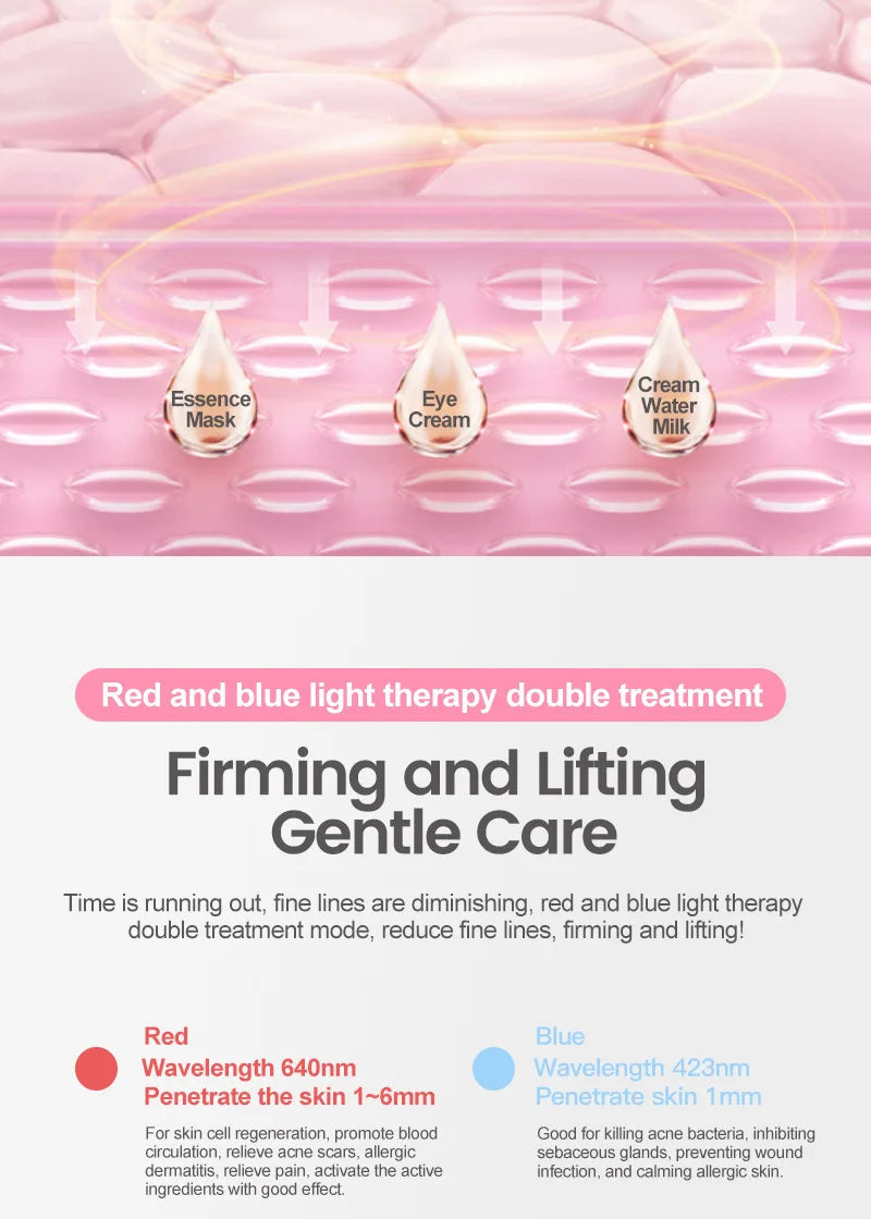 Sonic Facial Cleansing Brush Red Blue Light Electric Facial Cleanser Wash Machine Skin Pore Cleaner Mini Beauty Massager Brush