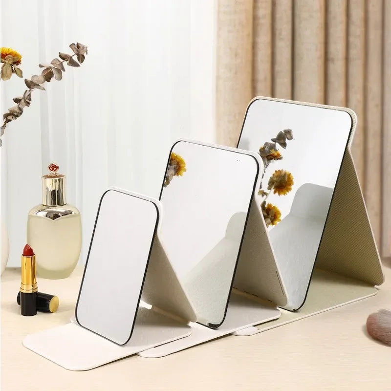 Standing Makeup Mirror Folding Makeup Mirror High-quality Portable Desktop Makeup Mirror Single-side Creative Women Solid Color