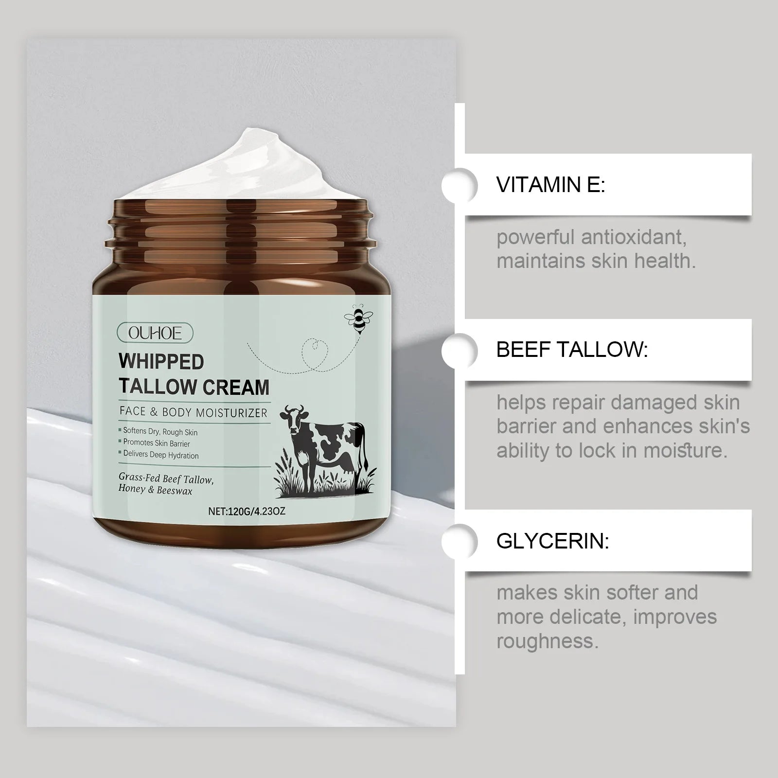 Whipped Tallow Balm Wrinkle Remover Fine Lines Anti Aging Brighten Improve Dryness Whitening Nourish Facial Moisturizing Cream
