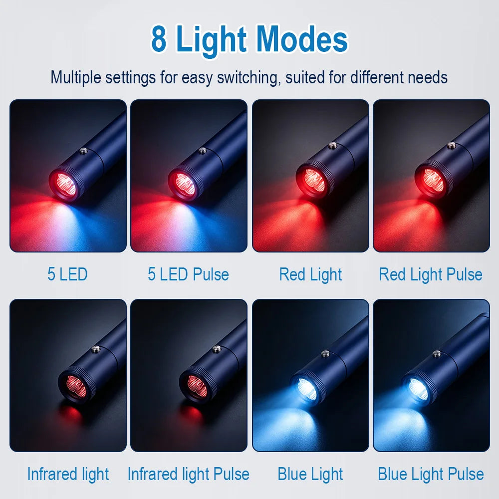 BORUiT Red Blue Light LED Physiotherapy Flashlight Infrared Therapy Flashlight 850/900nm Therapy Devices for Skin Care Body Pain