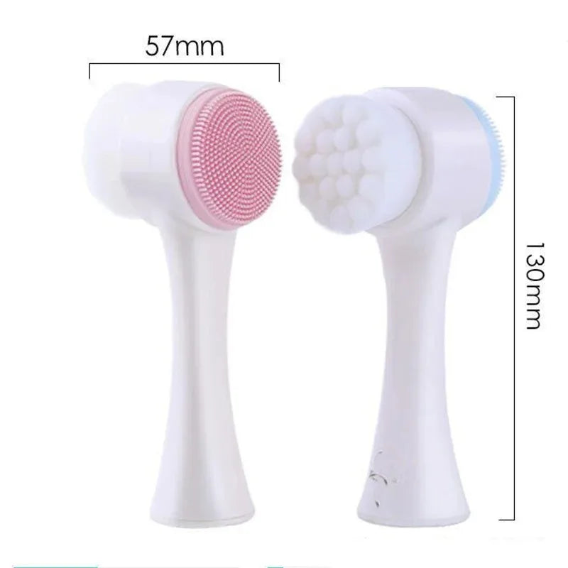 Facial Cleansing Brush Manual Massage Facial Brush Soft Bristles Exfoliator Double Sided Face Wash Brush 3D Double Silicone