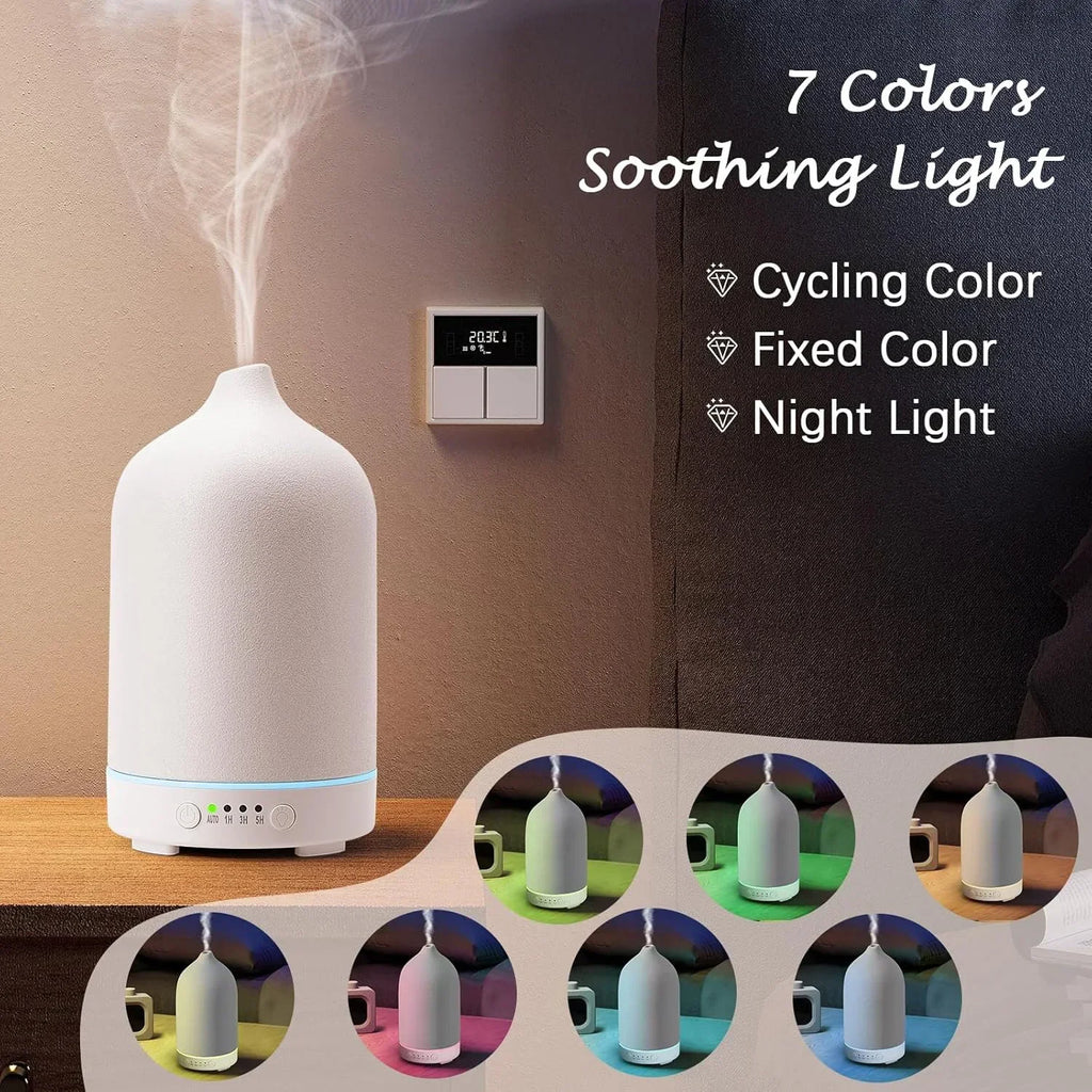 Essential Oil Diffuser 100ml Ceramic Ultrasonic Aroma  Diffuser Humidifier Timer Setting 7 LED Colors Changing Lights For Home