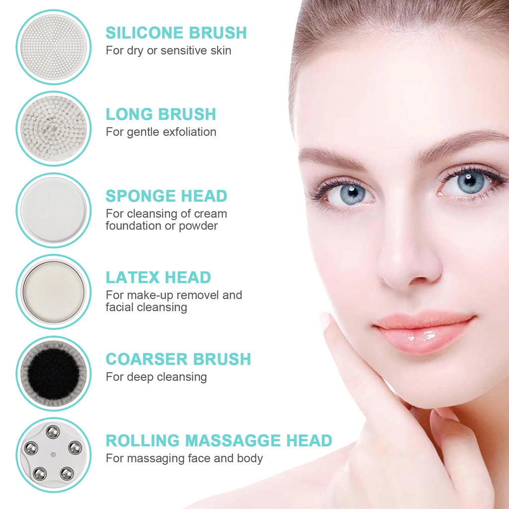Electric Sonic Facial Cleansing Brush Waterproof Face Scrubber Deep Clean Exfoliating Skin Care Device