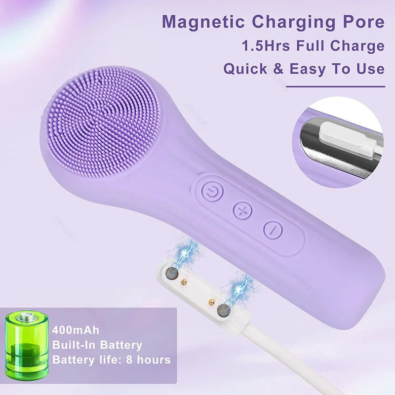 Sonic IPX7 Waterproof Facial Cleansing Brush Device Silicone Face Scrubber Exfoliator Cleaner Vibration Massager Deep Cleansing