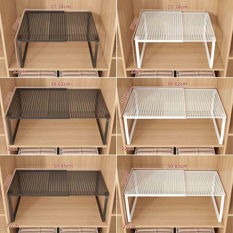 Telescopic Closet Shelf Organizer  Retractable & Stackable Adjustable Divider for Wardrobe, Cabinet, Closet Storage Space Saver