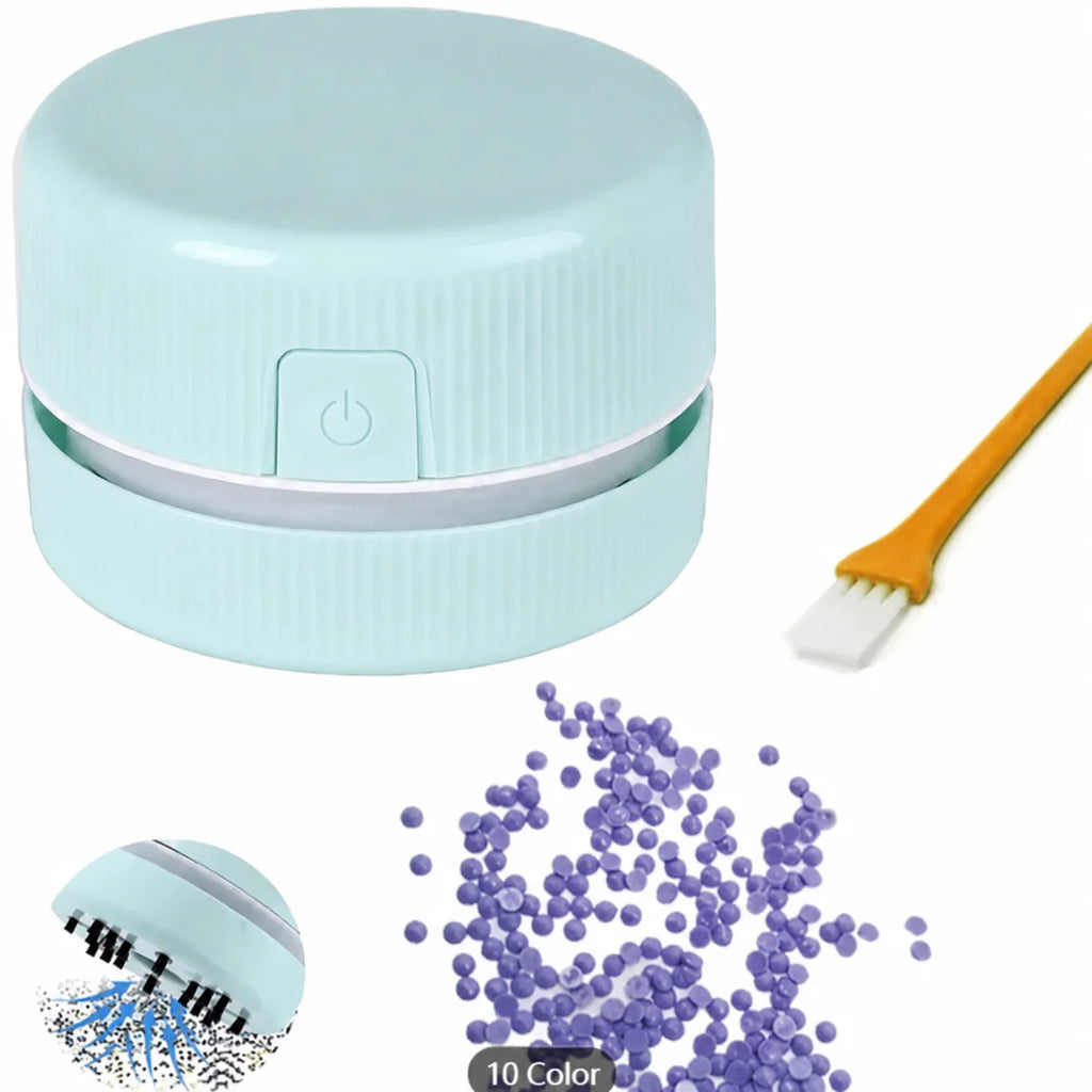 Mini Desk Vacuum Cleaner, Portable Desktop Cleaner for Crumbs/Paper/Eraser Debris, Battery-Powered with Brush, Cute Macaron Colo