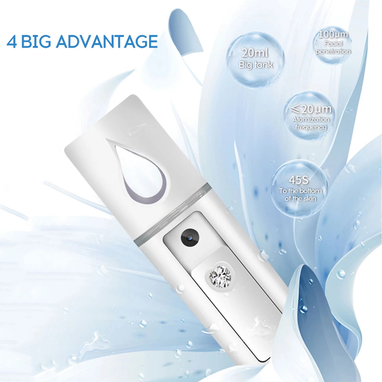 Facial Mister 20mL Face Humidifier Portable Cool Mist Facial Sprayer SPA Moisturizing Hydrating Face Sprayer USB Rechargeable