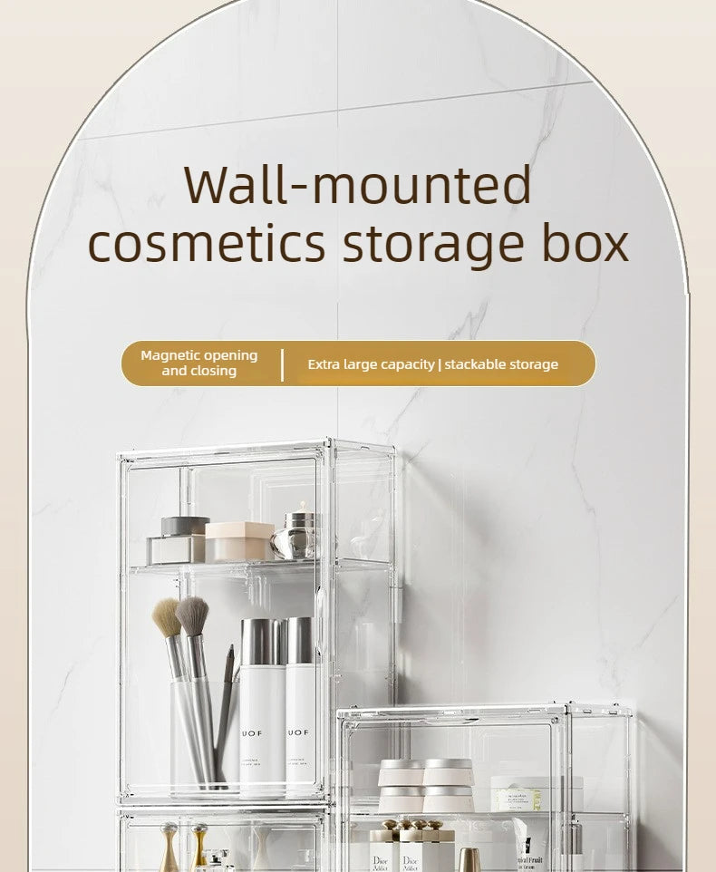 Clear Acrylic Makeup Storage Box Large Capacity Dustproof Cosmetic Organizer for Bedroom