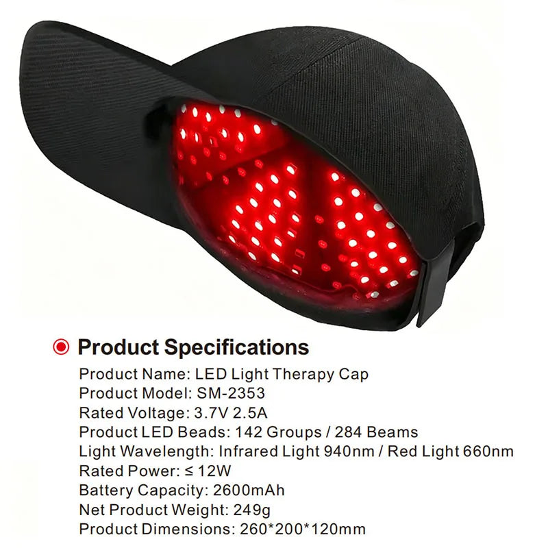 Hair Growth Cap Anti Hair Loss and Growth 142 LED Helmet Hat Hair Regrowth Light Therapy Device Relax Head Treatment Hat Machine