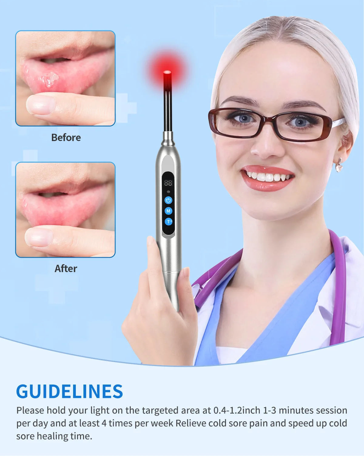 Red Light Therapy for Cold Sore Canker Sore 660nm 850nm Near Infrared LED Light Therapy Device Narrow Beam for Oral Sore Problem