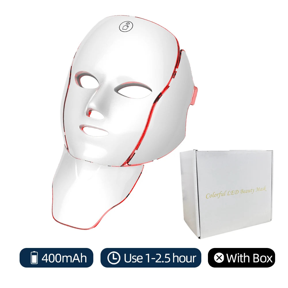 Newly Upgraded LED Face Mask with Neck Wireless 7 Colors Photon LED Facial Mask Repair Skin Rejuvenation Firming Beauty Tool