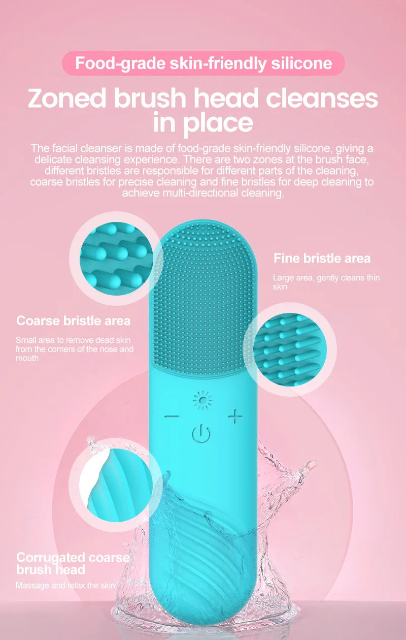 Sonic Facial Cleansing Brush Red Blue Light Electric Facial Cleanser Wash Machine Skin Pore Cleaner Mini Beauty Massager Brush