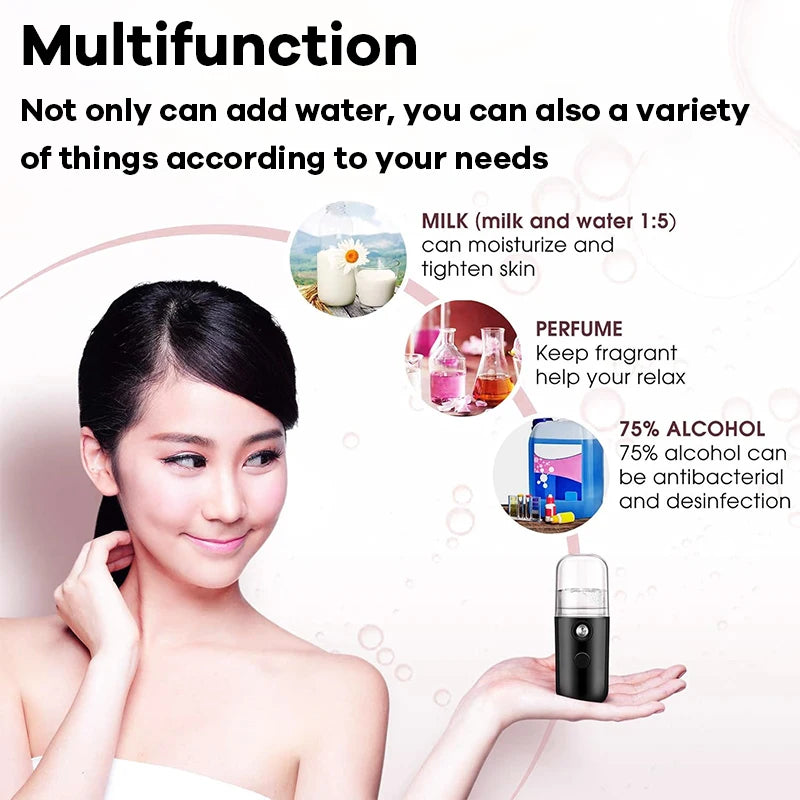 Nano Facial Hydrator Sprayer Portable Face Steamer Nebulizer Home Travel Use Mini Rechargeable Humidifier Beauty Skin Care Tools