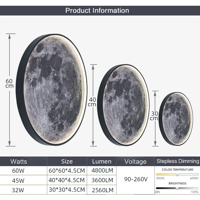 LED Moon Wall Lamp Remote Control Dimmable Romantic Mural Night Light Modern Bedroom Living Room Interior Home Decor Wall Lamp