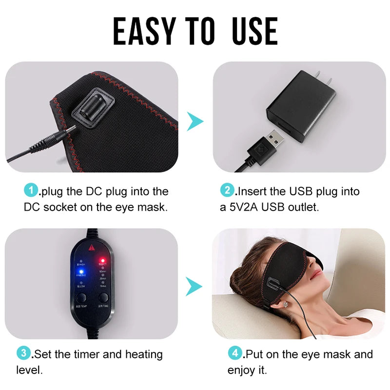 Portable Electric Heated Eye Mask Eye Massager Dark Circle Relief Sleep Improvement Mental Relaxation Stress Fatigue Reduction