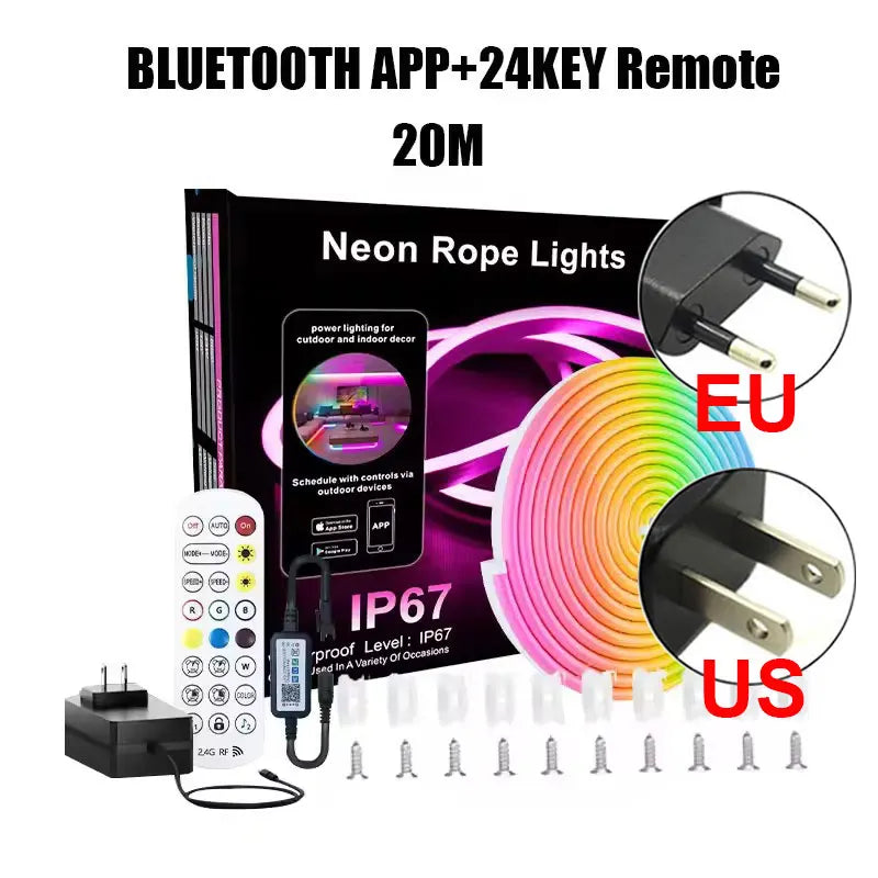 Dc24V RgbIc Led Neon Rope Light 5M 10M 15M 20M Smart Rgb Led Strip App Remote Control Flexible Neon String Lighting Waterproof