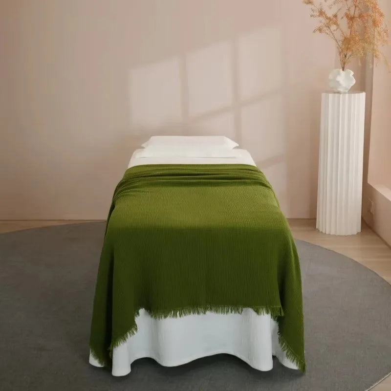 Blanket 200x150cm Bed - Breathable and Soft, Waffle Weave Blanket for Summer Spring, Olive Green,