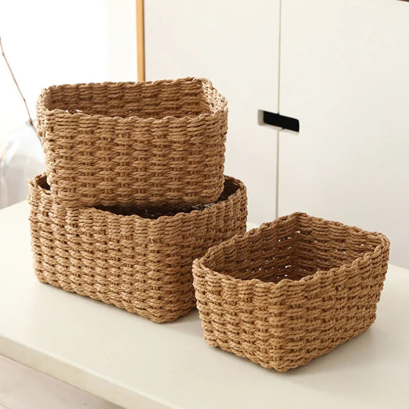Set of 3 Baskets Braided Storage Baskets Storage Boxes for Accessories Make-Up Bathroom Organiser Changing Table Organiser