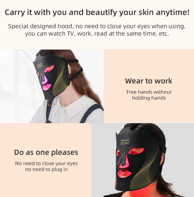 Photon Reuvenation Mask 240 Lamp Beads Silicone Material 7 Colors Led Face Mask Photon Skin Wirlessly Adjustment Beauty