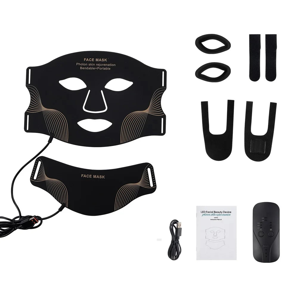 Wireless LED Face Mask with Neck 7 Colors LED Silicone Mask Photon Beauty Mask Skin Tighten Repair Skin Flexible Facial Mask