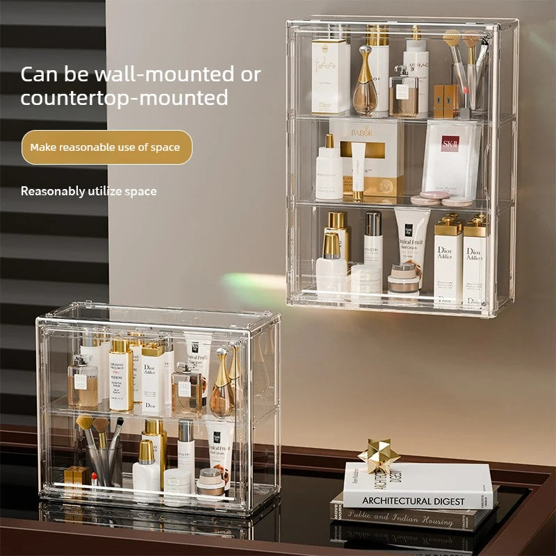 Clear Acrylic Makeup Storage Box Large Capacity Dustproof Cosmetic Organizer for Bedroom