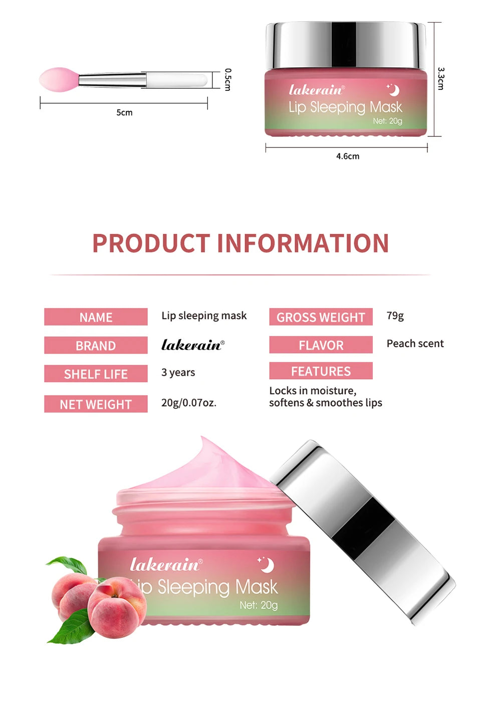 Lakerain Moisture & Collagen Booster Lip Sleeping Mask - Treatment to Restore, Hydrate & Plump Dry Chapped Lips