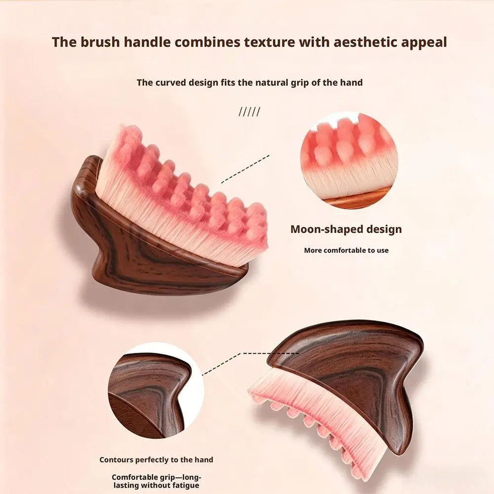 Gua Sha Massage Brush Dual Function with Soft Bristles for Facial Cleansing and Sculpting Wood Grain Handle Compact Travel Size
