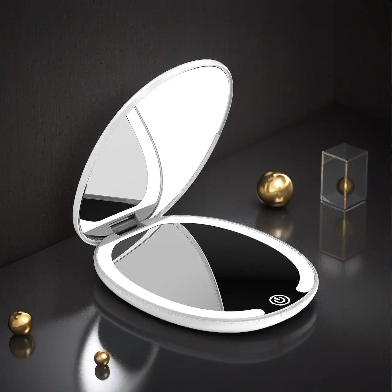  LED HD Folding Makeup Mirror, Portable Tri-Color Light Double-Sided Mirror with 5X Magnification for Travel 
