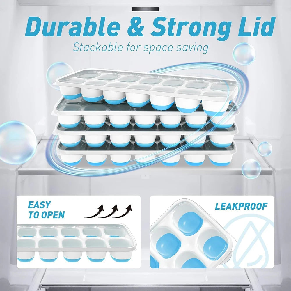 Ice Cube Tray 14 Cubes Durable Stackable Ice Cube Tray for Freezer with Removable Lid,Easy-Release Ice Tray for Cocktail,Coffee