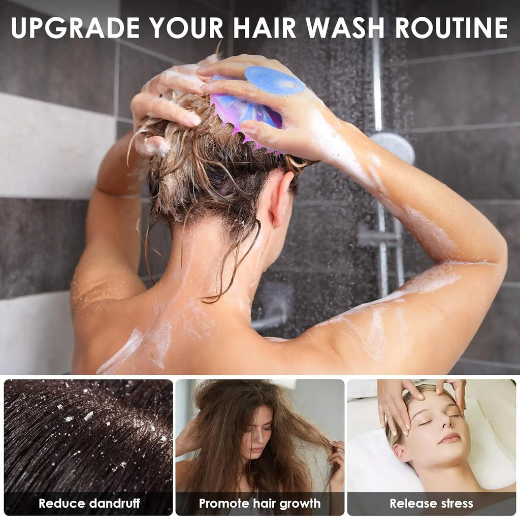 Silicone Scalp Scrubber for Hair Washing – Soft Thick Bristles, Palm-Sized Shampoo Brush for Wet or Dry Scalp Massage, Improves
