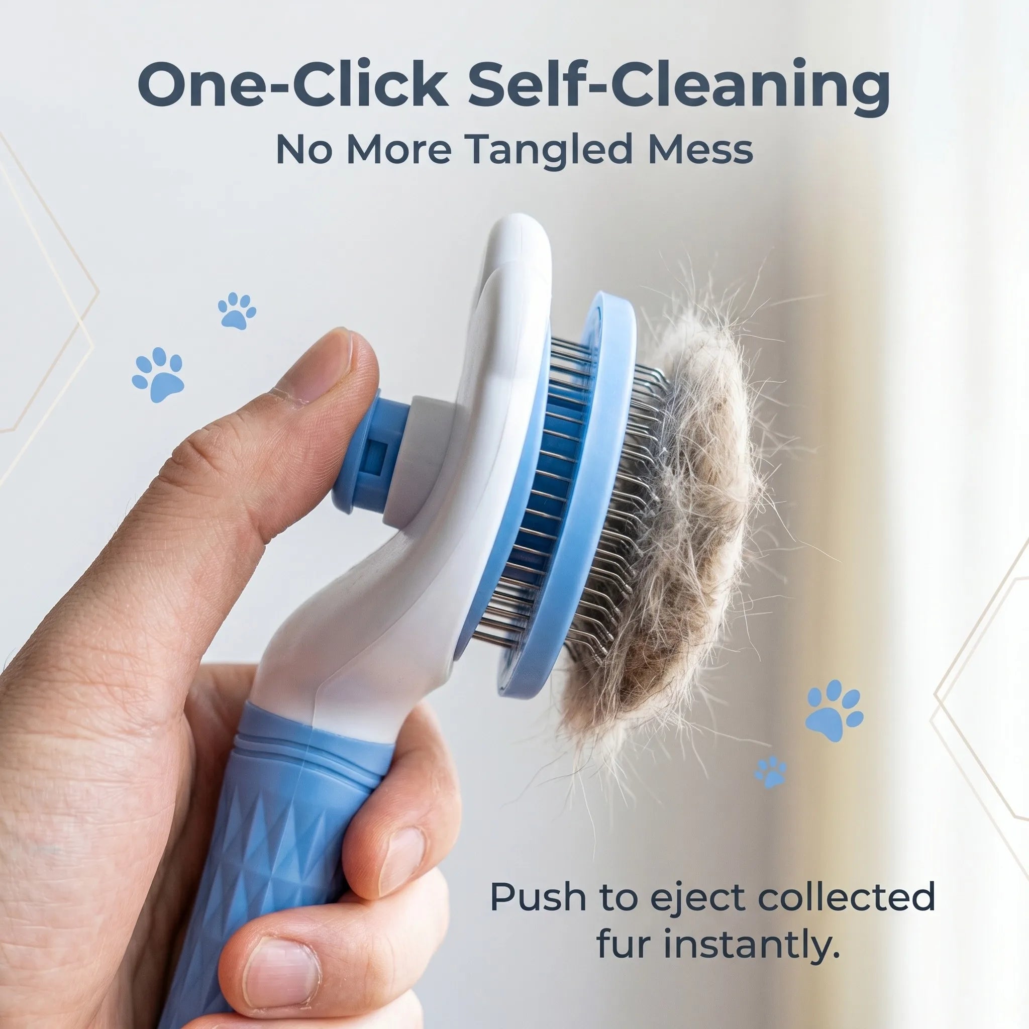 Bioline Self Cleaning Slicker Brush Dog Cat Bunny Pet Grooming Shedding Brush Easy to Remove Loose Undercoat Pet Massaging Tool