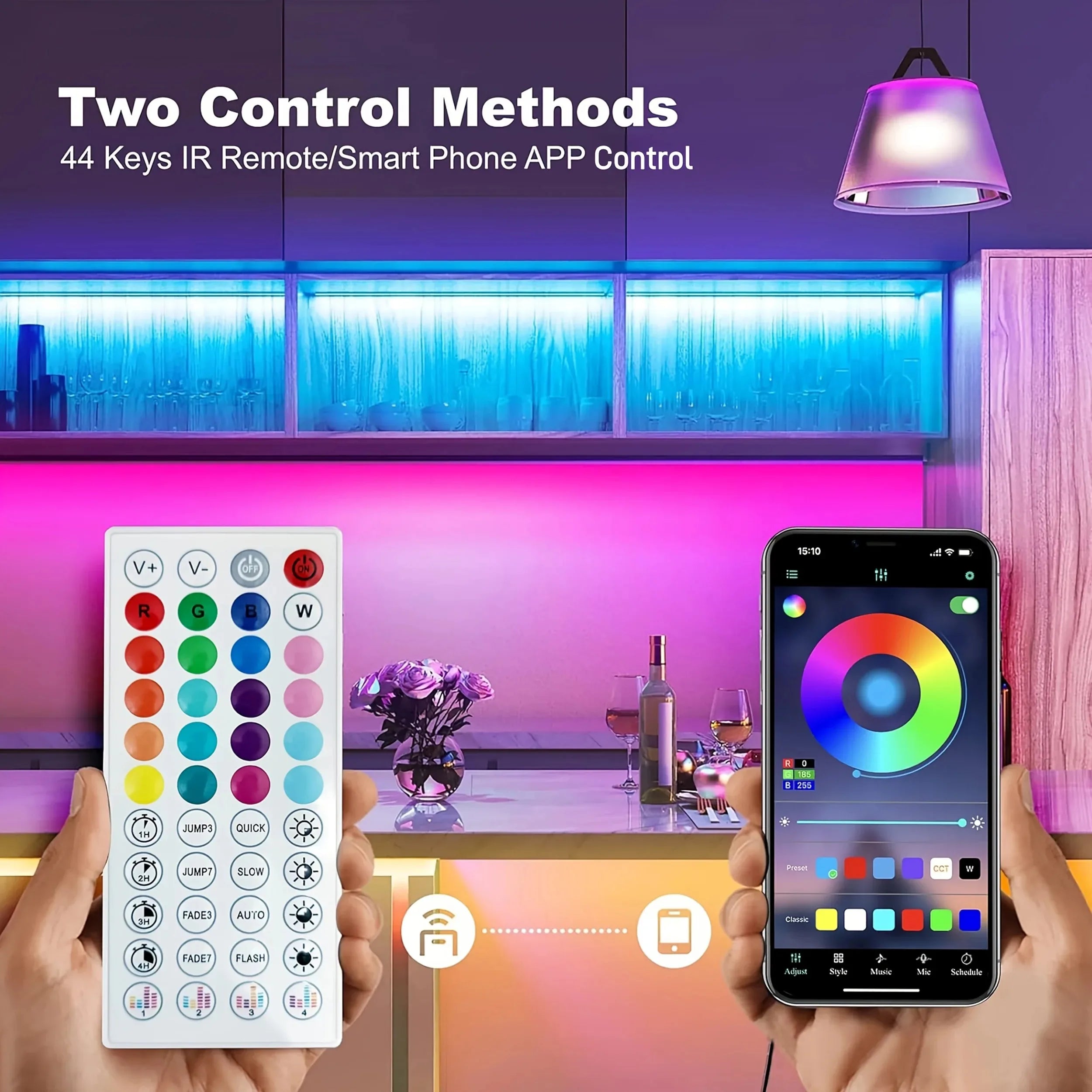 DC24V Smart LED Strip Light Kit Bluetooth APP Controlled RGB Color Changing Lights 5-40M Flexible LED Tape with Power Supply