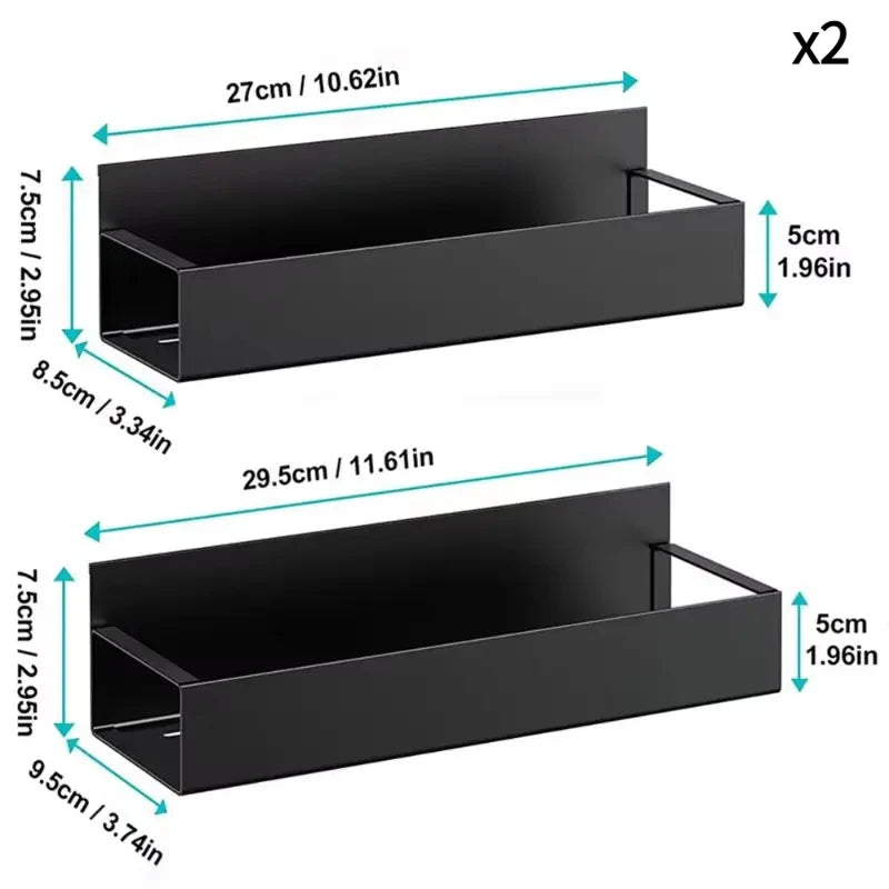 Magnetic Refrigerator Shelf Organizer Rack Strong Magnet Spice Holder Black Metal Kitchen Storage Rack No Drill